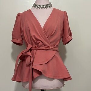 Milk and honey pink faux wrap blouse in size large